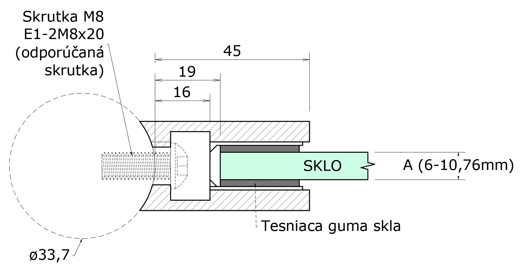 Svorka skla/plechu na trubku ø 33,7 mm, brúsená AISI 304