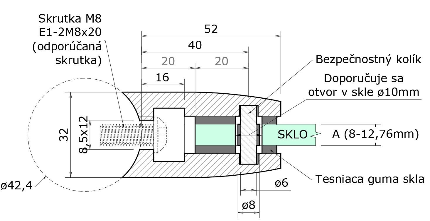 Svorka na trubku ø 42,4 mm, sklo 8 - 12,76 mm, AISI 304