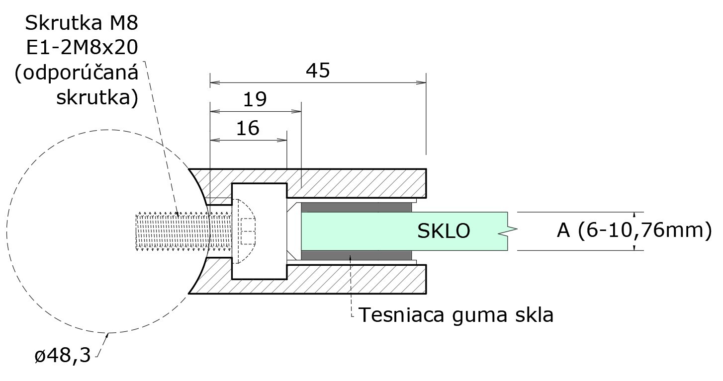 Svorka skla/plechu na trubku ø 48,3 mm, brúsená AISI 304