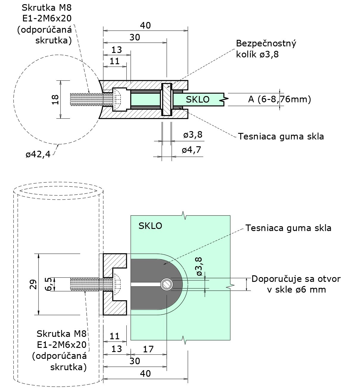 Svorka skla/plechu na trubku ø 42,4 mm, brúsená AISI 304