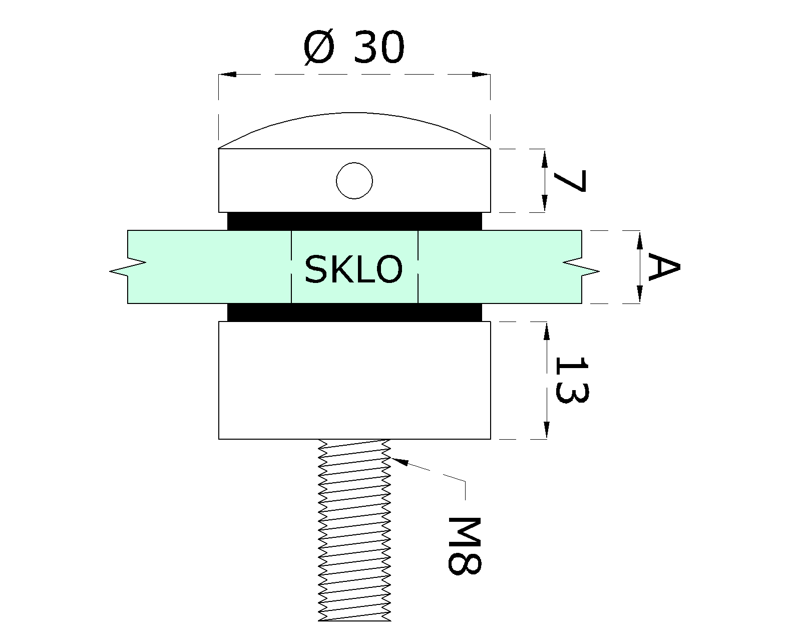 Svorka bodová plochá, sklo 6 - 12 mm, leštená AISI 304