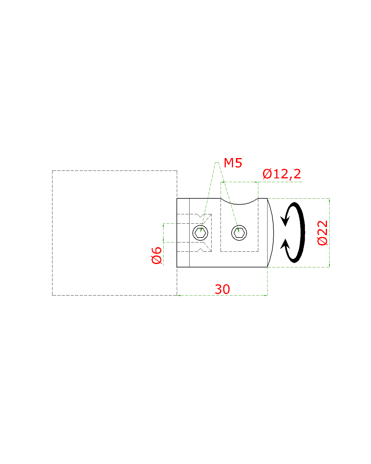 Držiak tyče ø 12 mm (L) plochý, brúsená nerez AISI 304