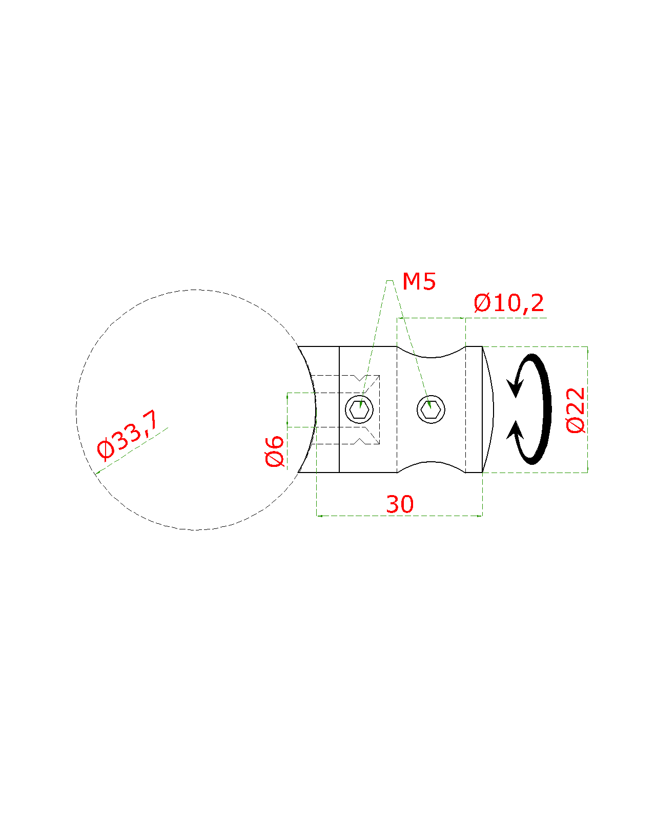 Držiak tyče ø 10 mm na trubku ø 33,7 mm, brúsená AISI 304