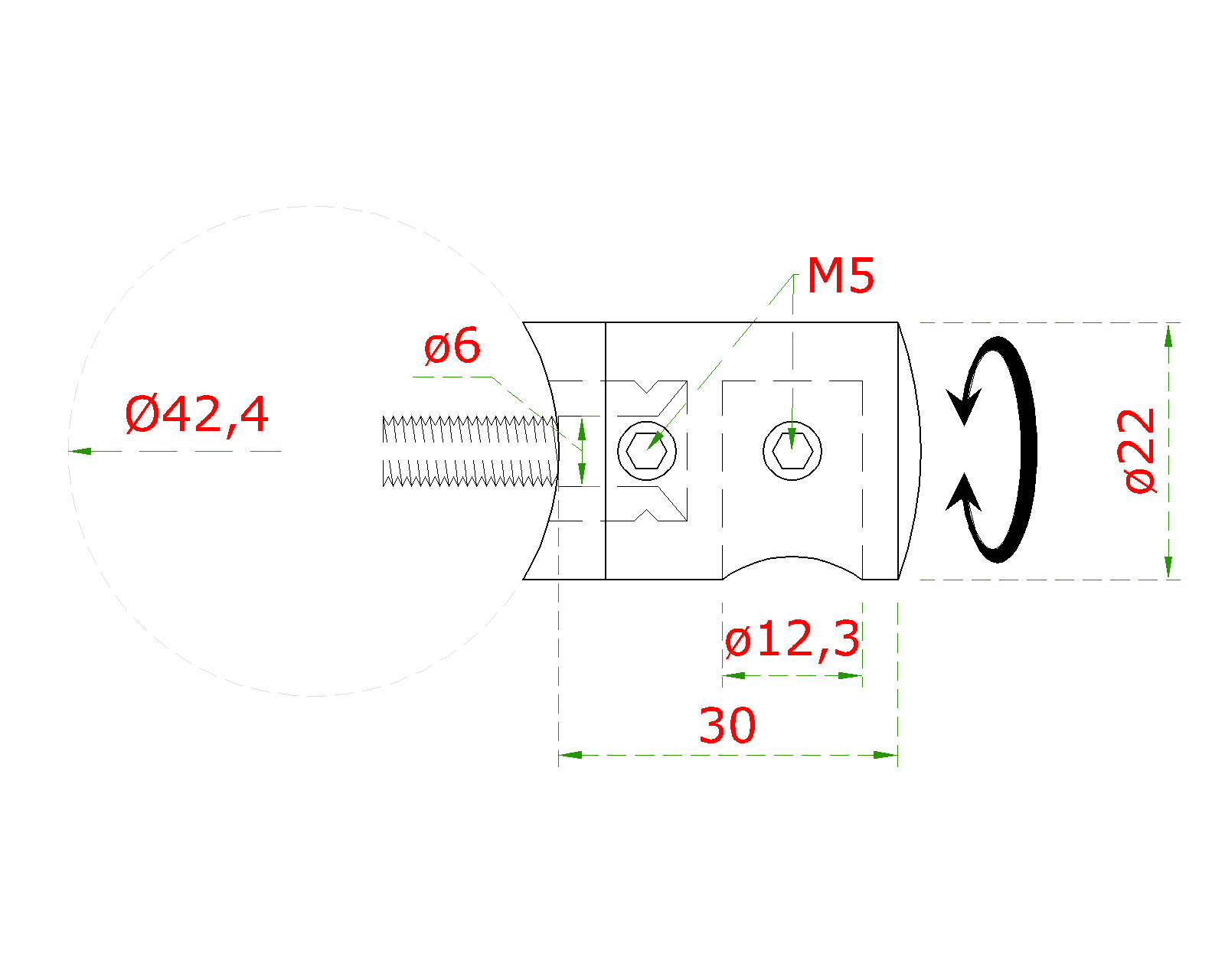 Držiak tyče ø 12 mm na trubku ø 42,4 mm, brúsená AISI 304