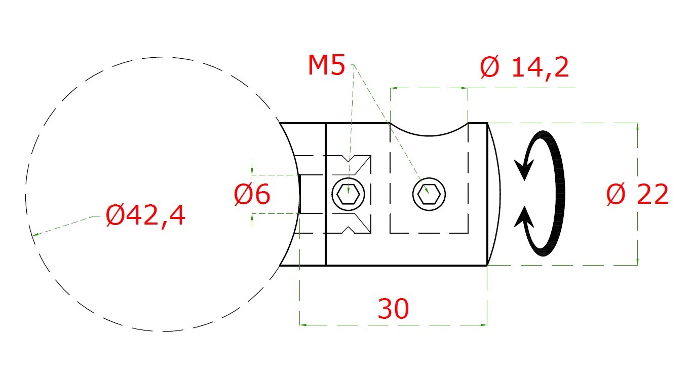 Držiak tyče ø 14 mm na trubku ø 42,4 mm, brúsená AISI 304