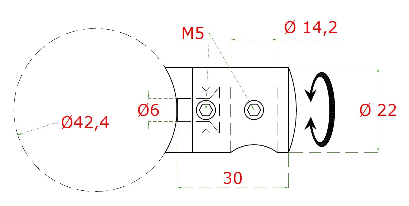 Držiak tyče ø 14 mm (P) na trubku ø 42,4 mm, AISI 304