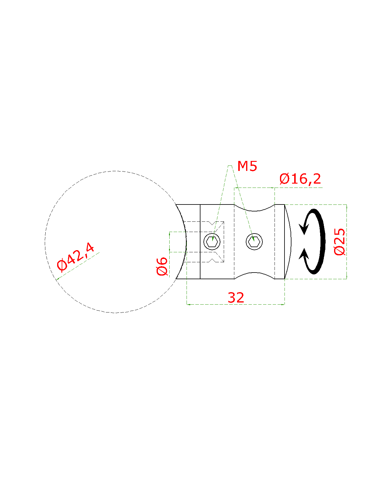 Držiak tyče ø 16 mm na trubku ø 42,4 mm, brúsená AISI 304