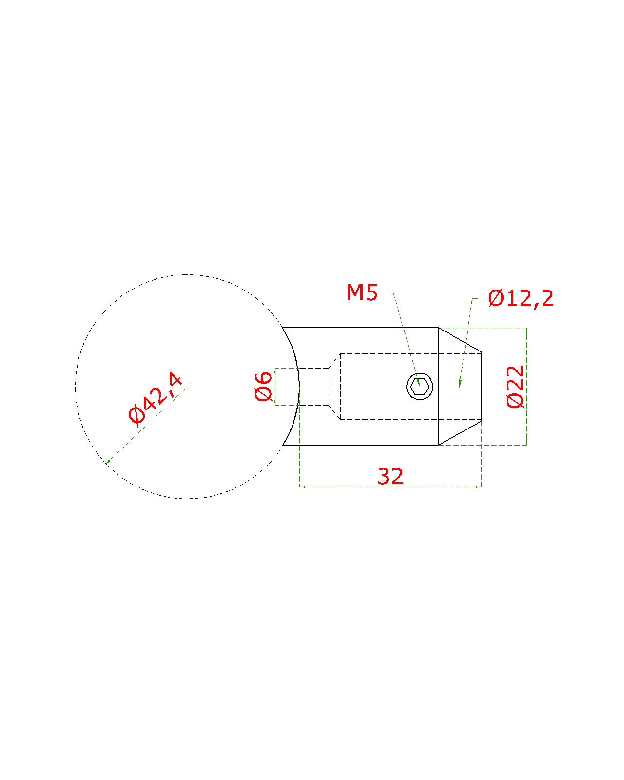 Držiak tyče ø 12 mm koncový na trubku ø 42,4 mm, AISI 304