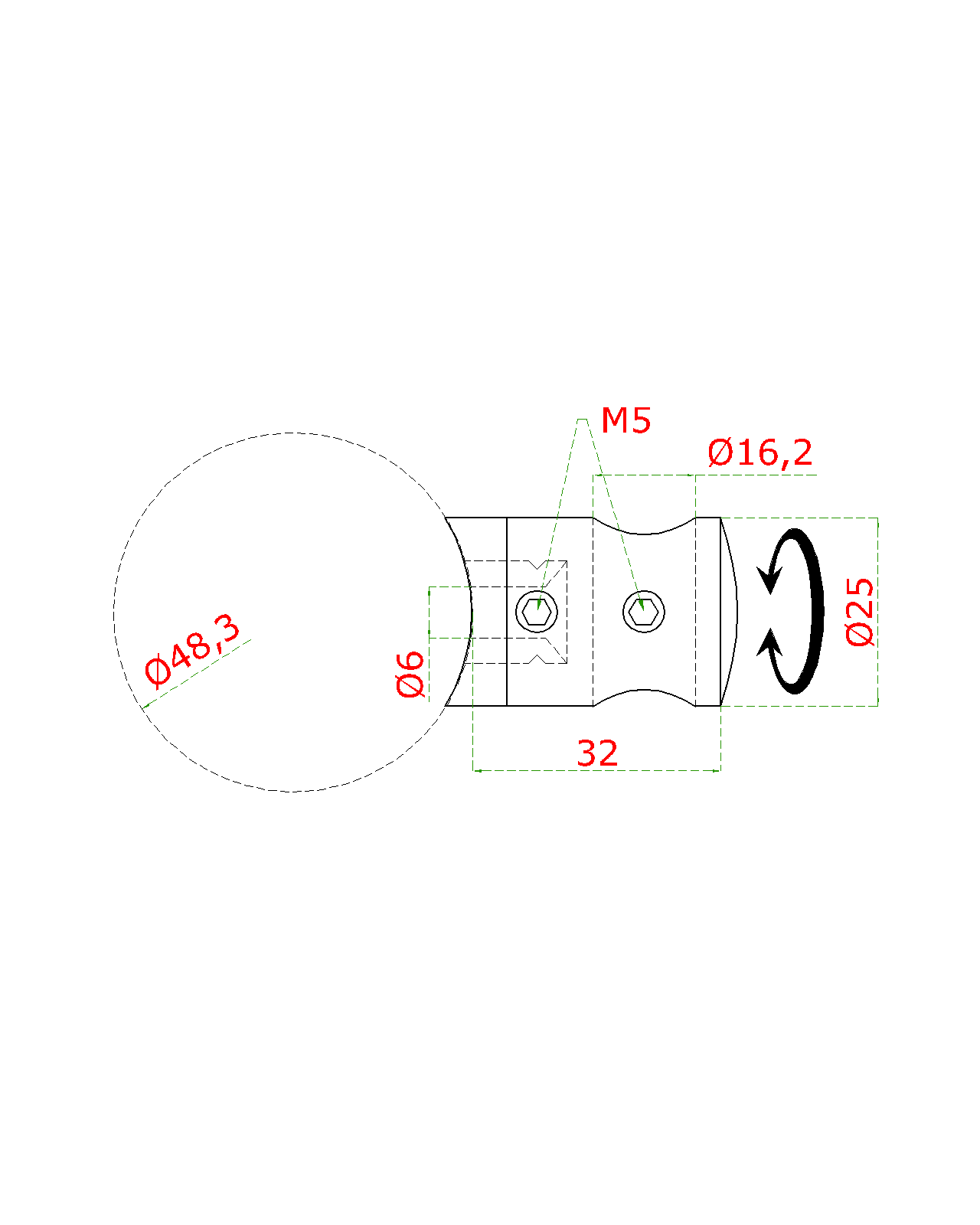 Držiak tyče ø 16 mm na trubku ø 48,3 mm, brúsená AISI 304