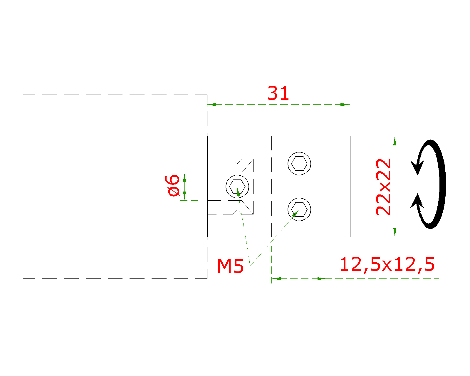 Držiak profilu 12 x 12 mm prechodný, plochý, AISI 304