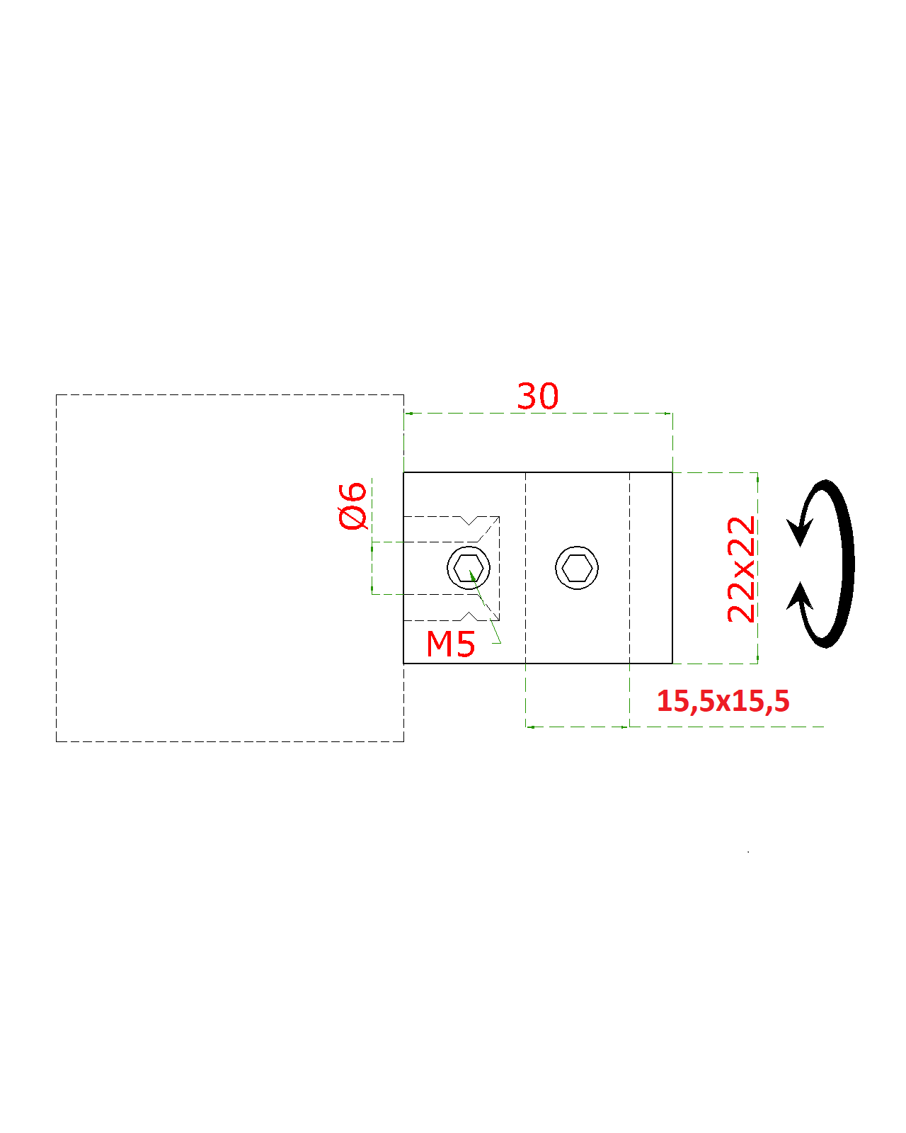 Držiak profilu 15 x 15 mm, plochý, brúsená nerez AISI 304