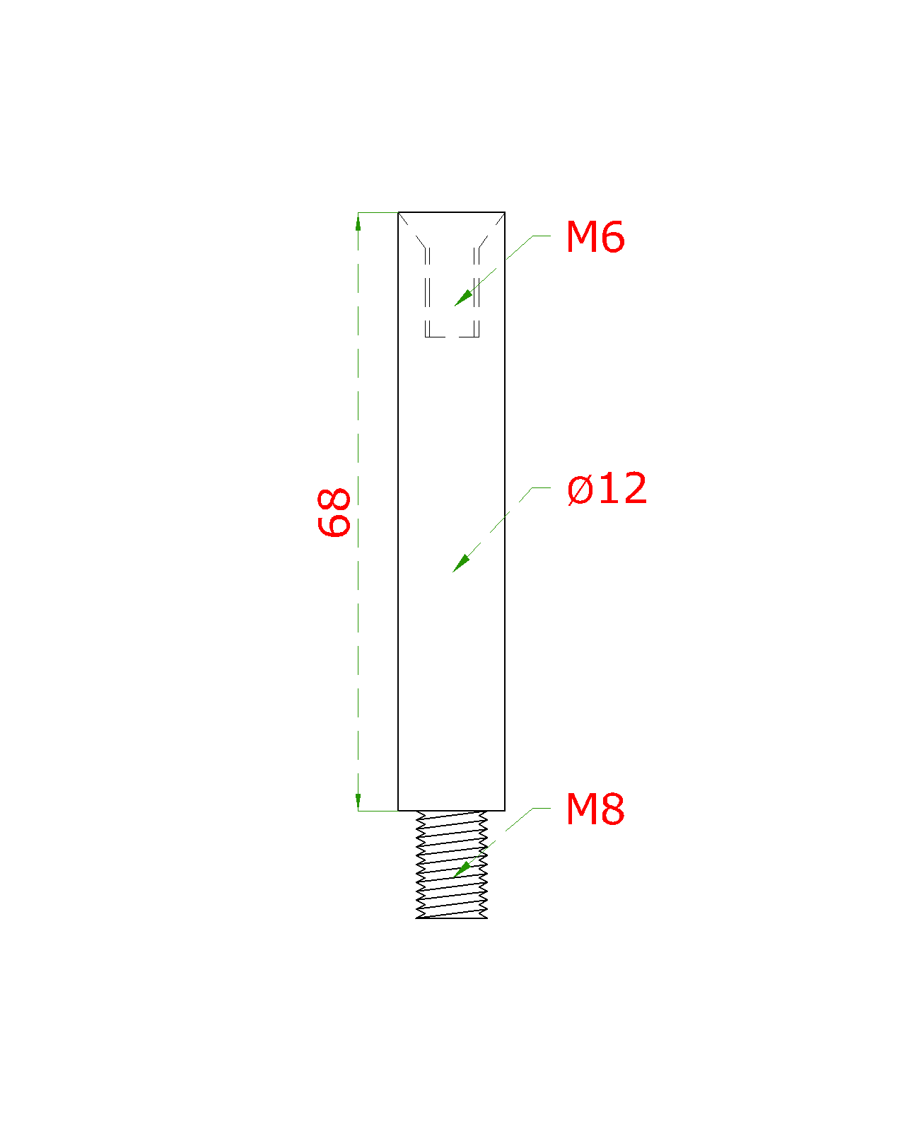 Čap ø 12 mm, L = 68 mm, brúsená nerez AISI 304