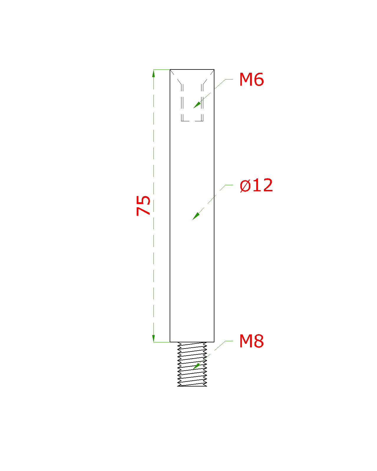 Čap ø 12 mm, L = 75 mm, brúsená nerez AISI 304