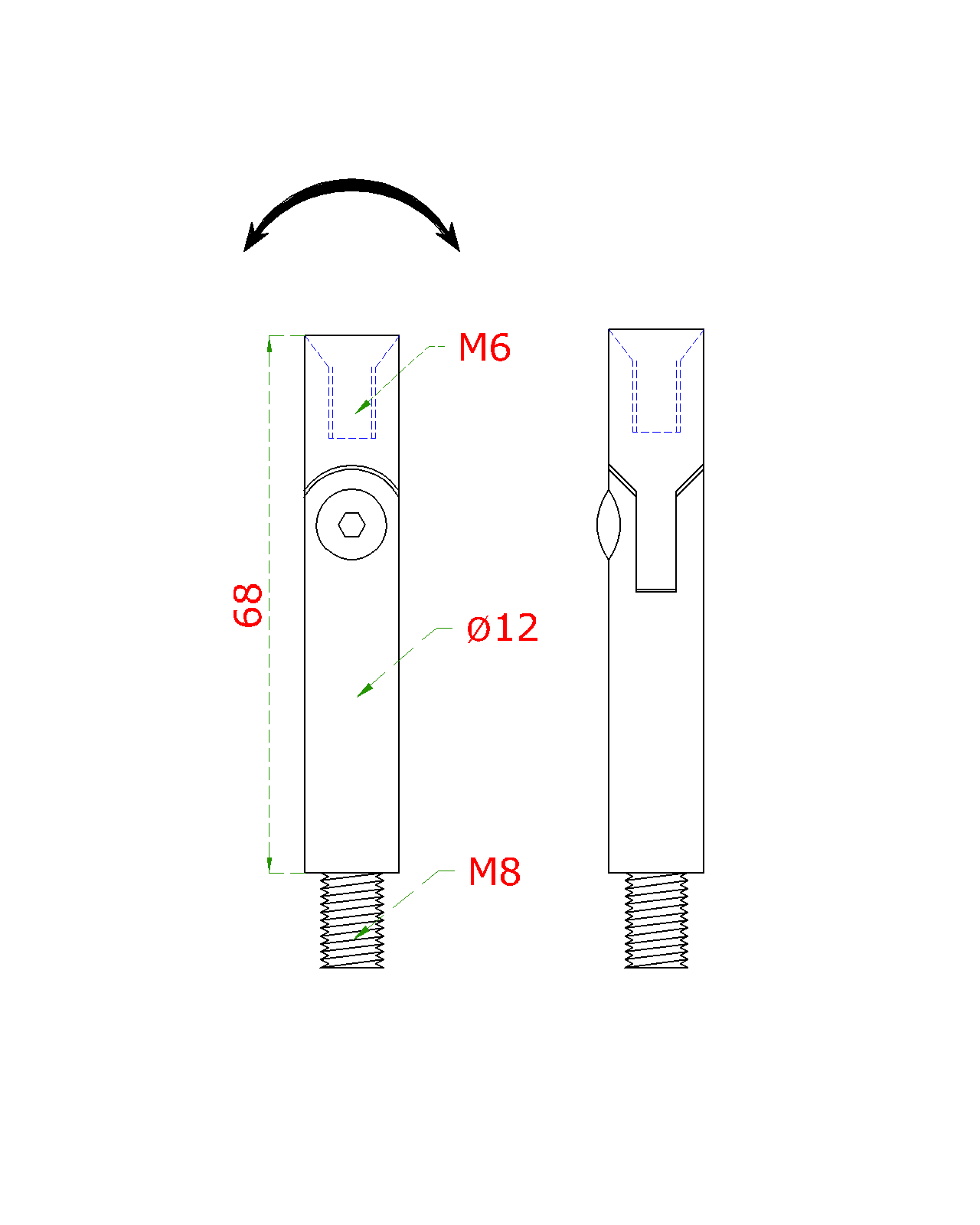 Čap s kĺbom ø 12 mm, L = 68 mm, brúsená nerez AISI 304