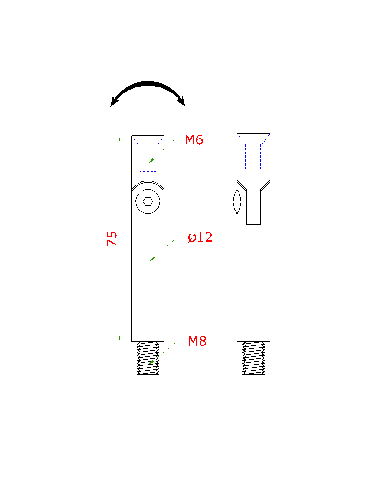 Čap s kĺbom ø 12 mm, L = 75 mm, brúsená nerez AISI 304