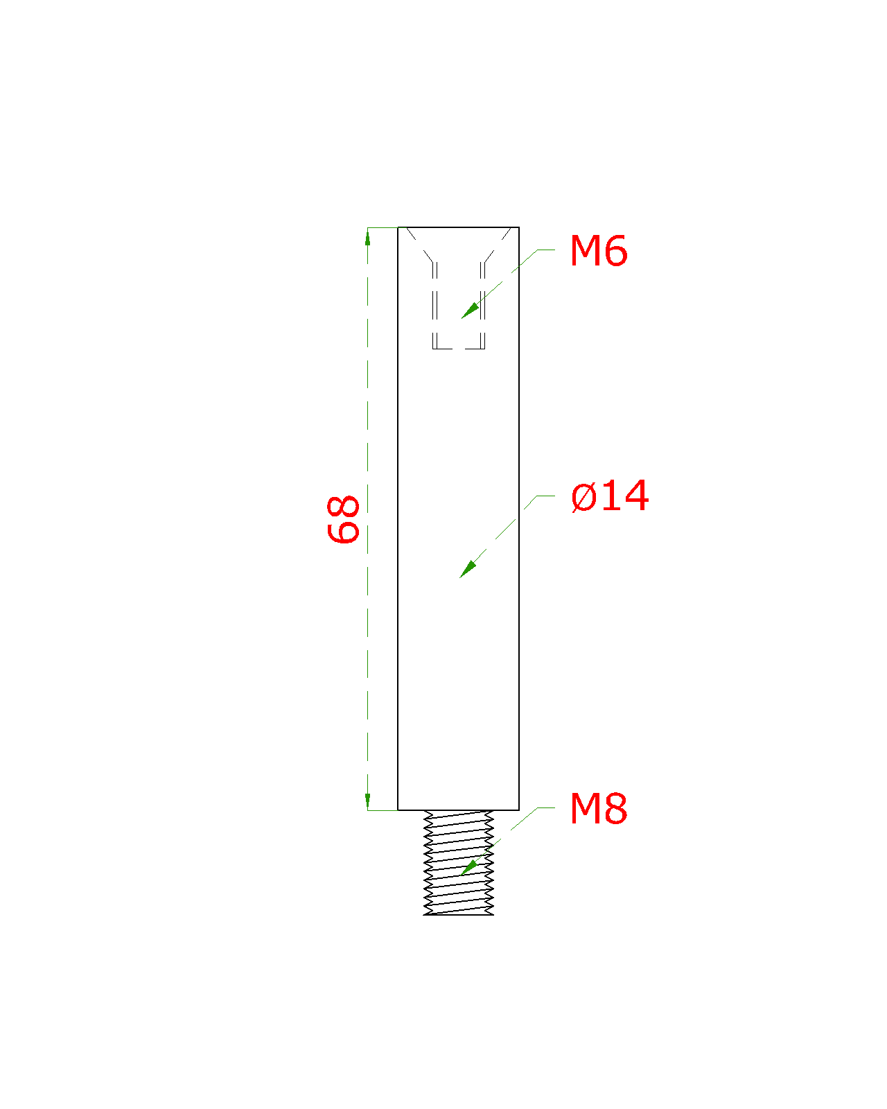 Čap ø 14 mm, L = 68 mm, brúsená nerez AISI 304