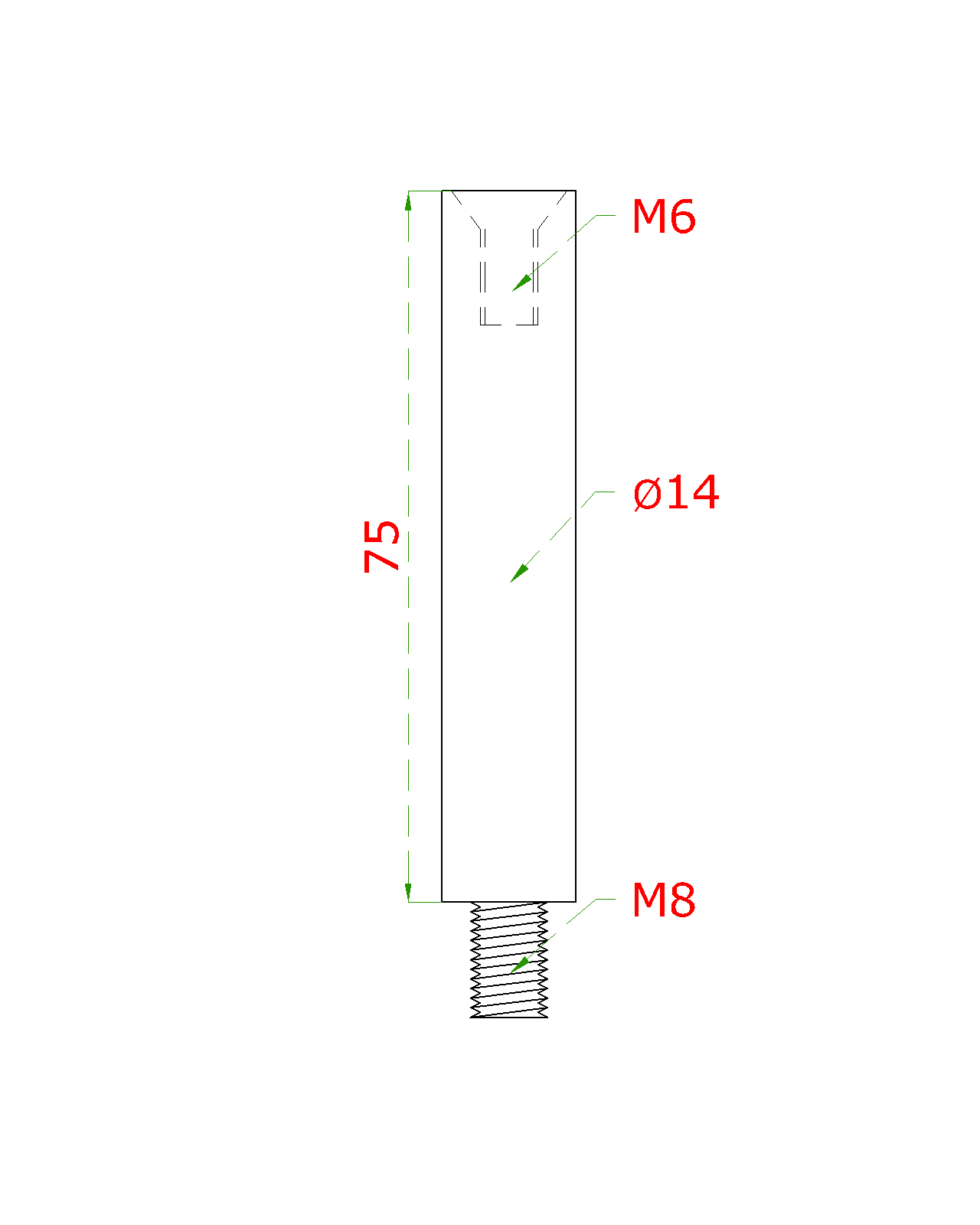 Čap ø 14 mm, L = 75 mm, brúsená nerez AISI 304