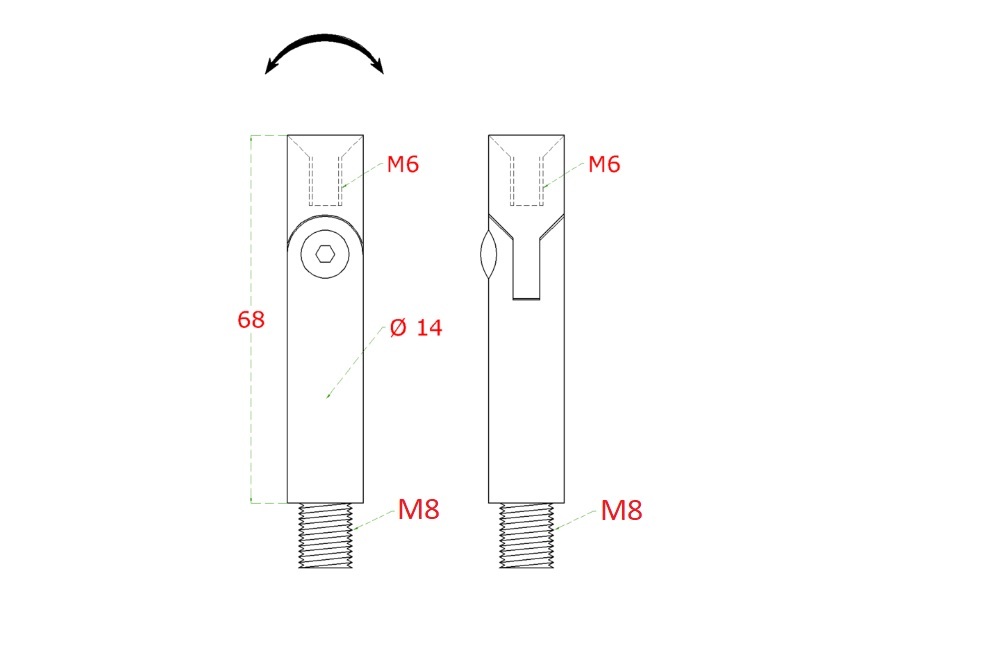 Čap s kĺbom ø 14 mm, L = 68 mm, brúsená nerez AISI 304