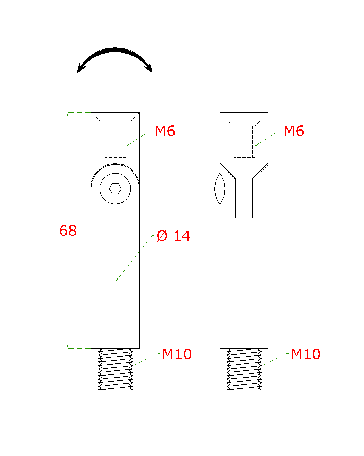 Čap s kĺbom ø 14 mm, L = 68 mm, brúsená nerez AISI 304