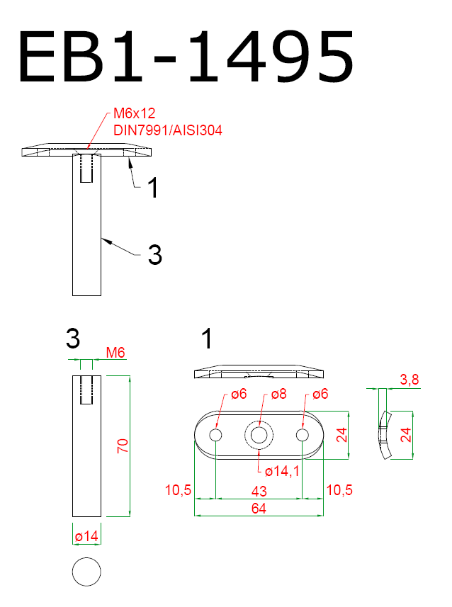 Držiak madla na trubku ø 42,4 mm, brúsená AISI 304