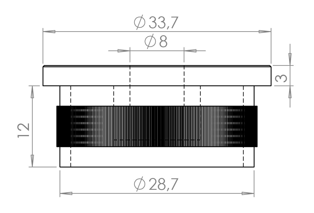 Spodok držiaka madla, M8 na trubku ø 33,7 mm, AISI 304
