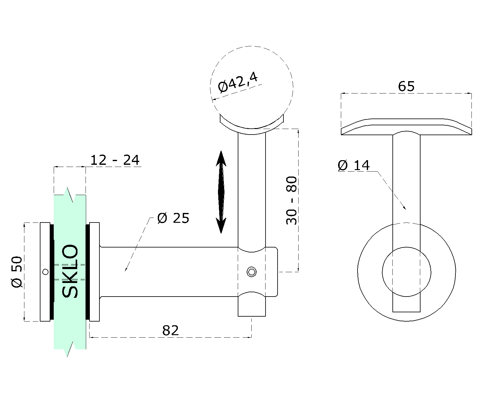 Držiak madla ø 42,4 mm pevný, brúsená nerez AISI 304
