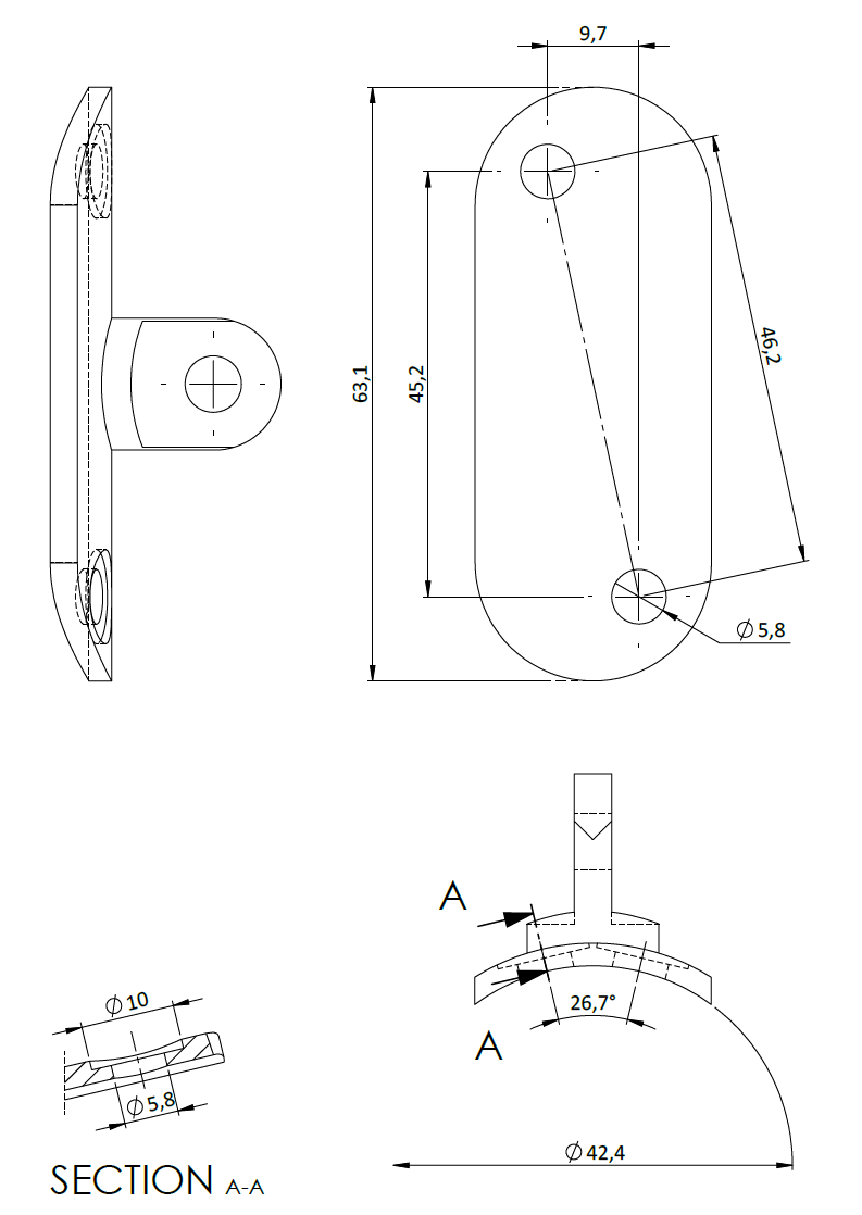 Držiak madla s kĺbom na trubku ø 42,4 mm, brúsená AISI 304