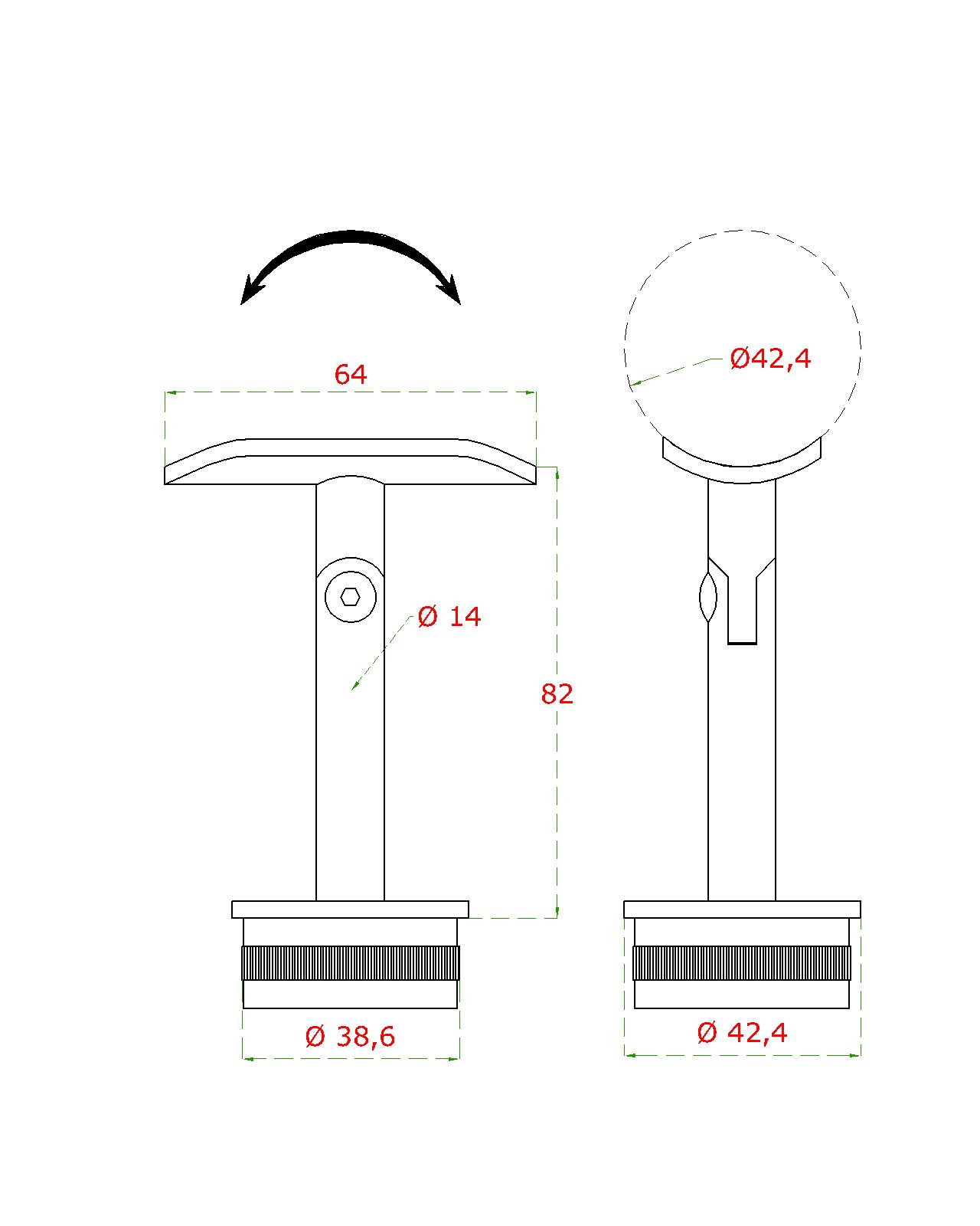 Držiak madla s kĺbom na trubku ø 42,4 mm, brúsená AISI 304