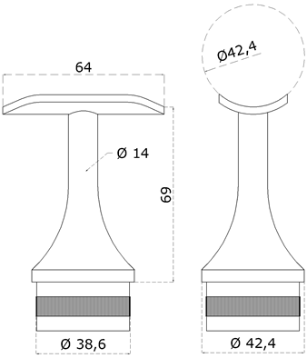 Držiak madla pevný na trubku ø 42,4 mm, brúsená AISI 304