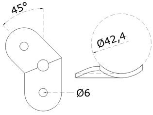 Nadpájacia platňa, 45° uhol, na trubku ø 42,4 mm, AISI304