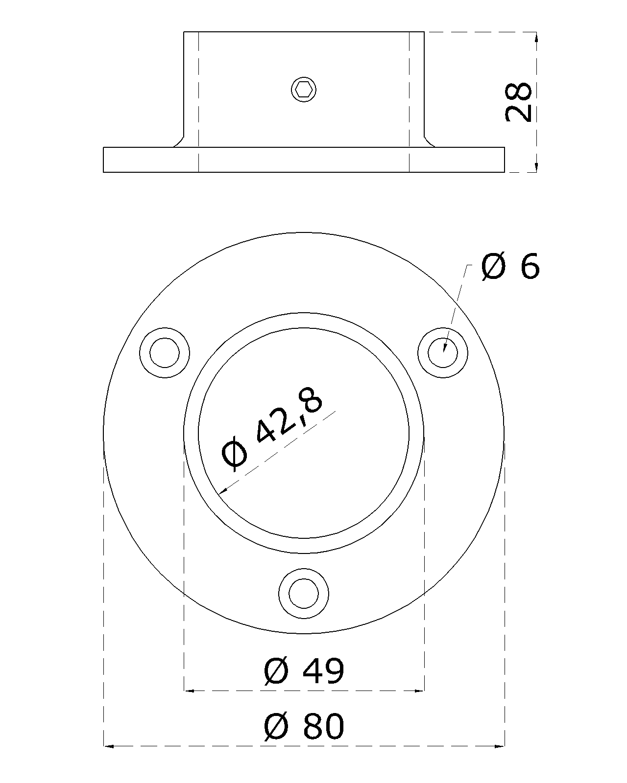 Príruba ø 80 mm na trubku ø 42,4 mm, brúsená nerez AISI 304