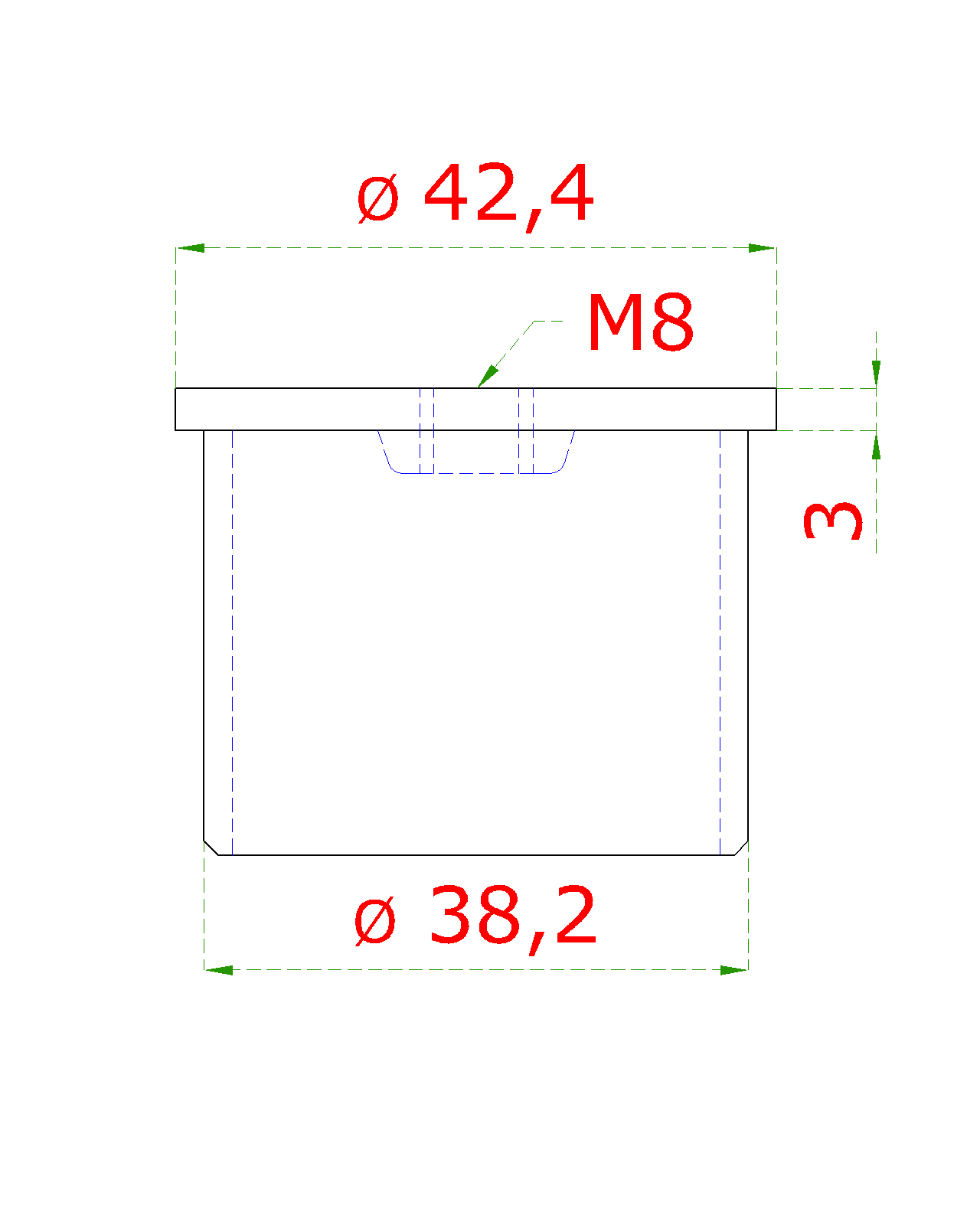 Spodok držiaka madla, lepiaci na ø 42,4 mm, brúsená AISI 304