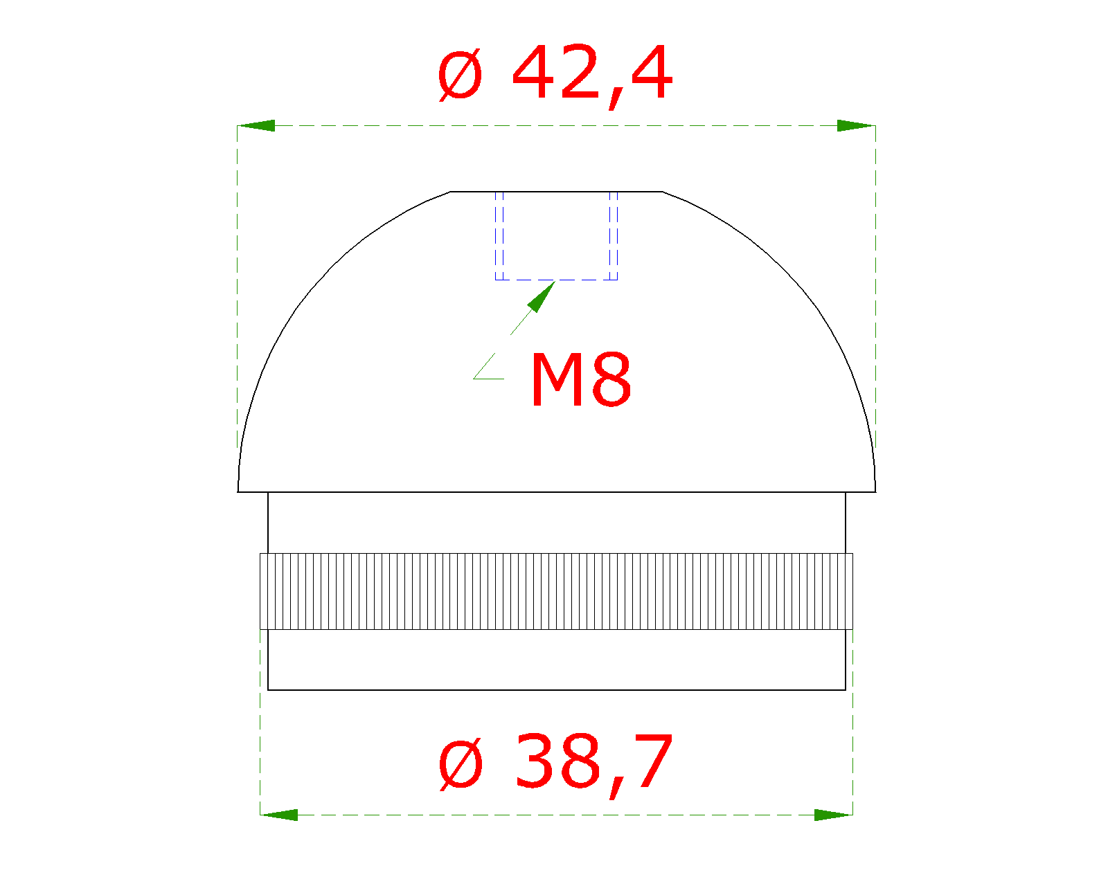 Spodok držiaka madla ø 42,4 mm, závit M8, brúsená AISI 304