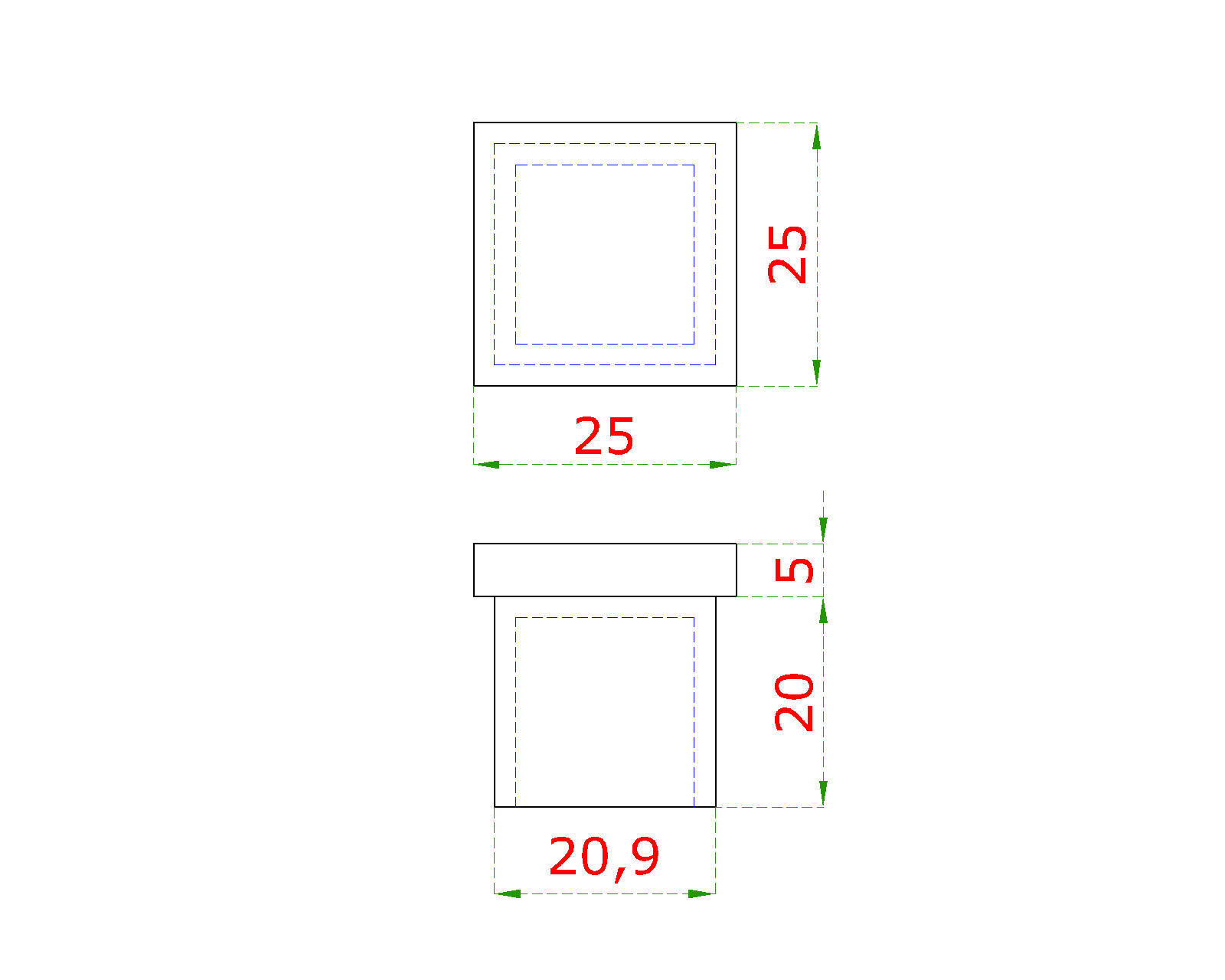 Ukončenie na jokel 25 x 25 mm, brúsená nerez AISI 304