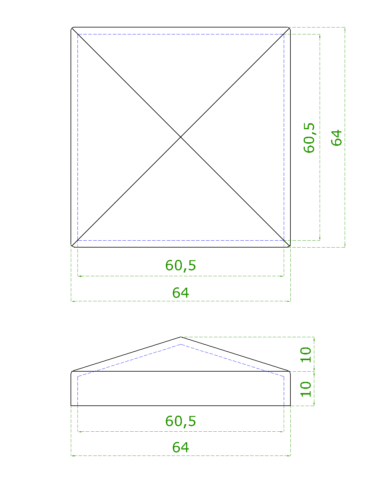Ukončenie strieška jokla 60 x 60 mm, brúsená nerez AISI 304