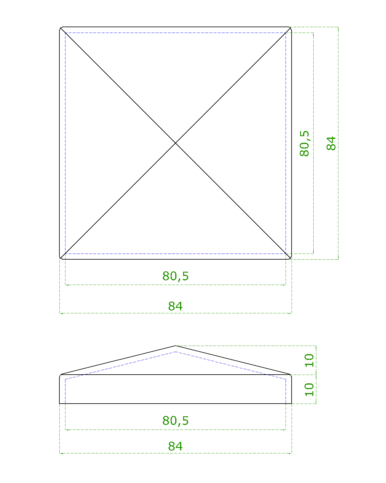 Ukončenie strieška jokla 80 x 80 mm, brúsená nerez AISI 304