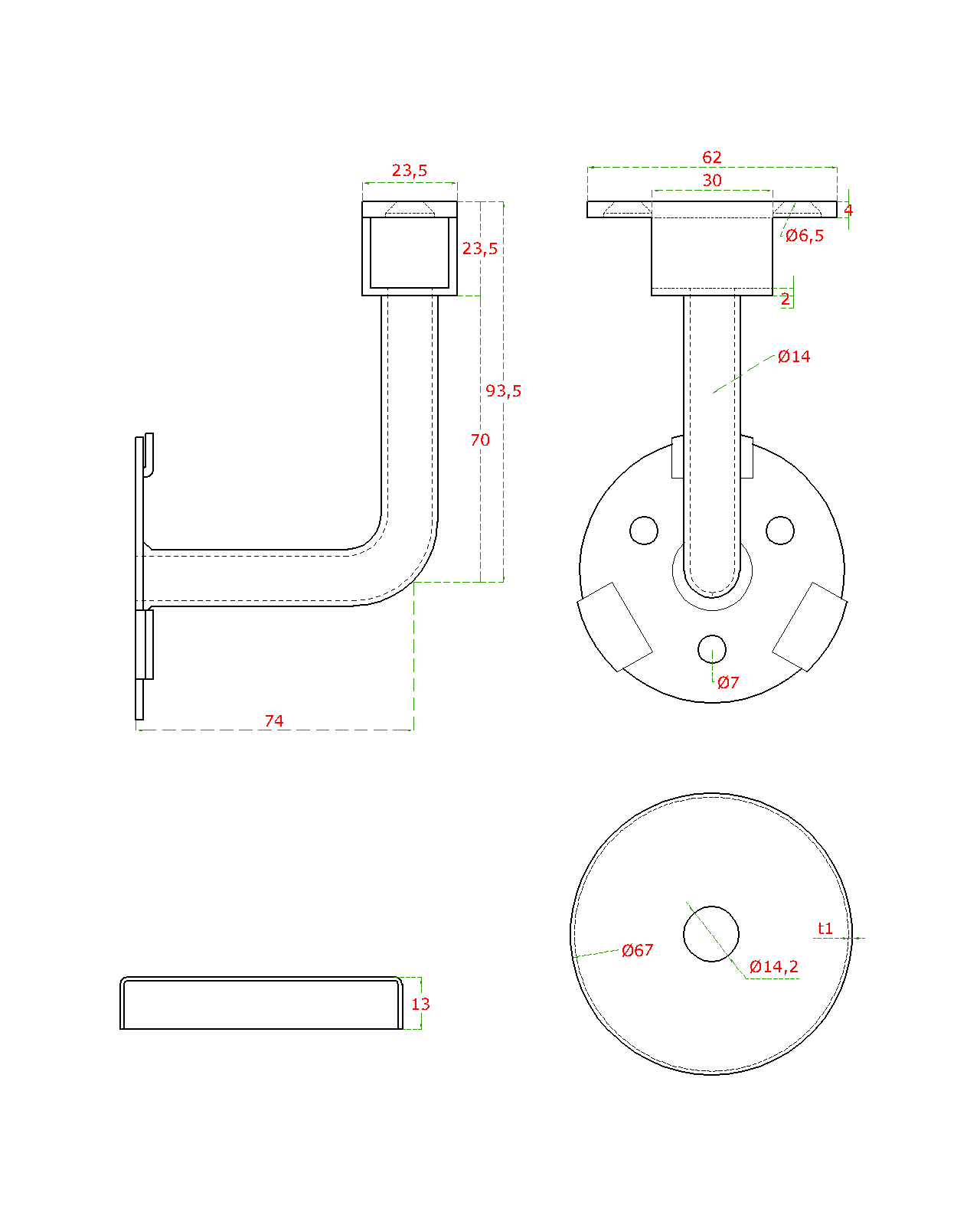 Držiak LED madla na stenu, brúsená nerez AISI 304