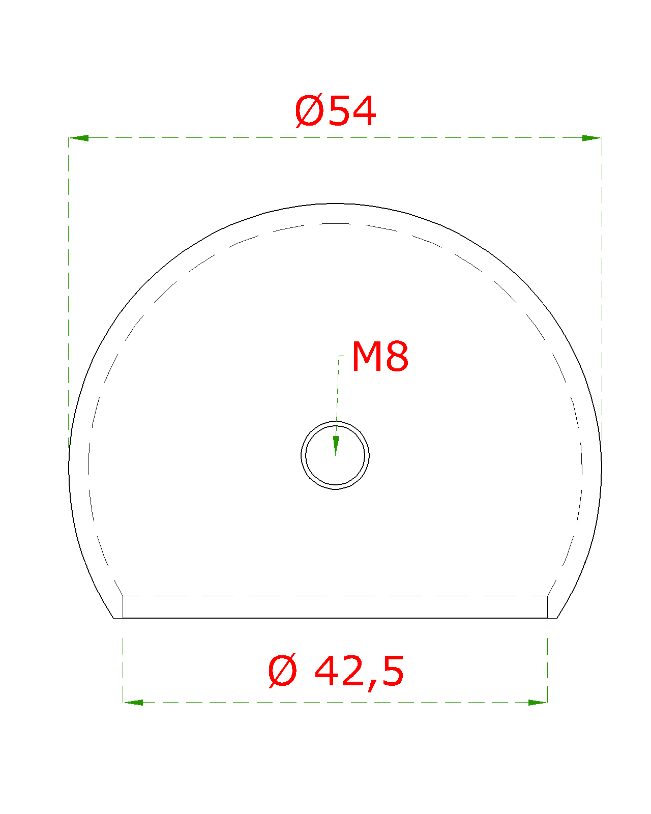 Ukončenie na trubku ø 42,4 mm, M8, brúsená nerez AISI 304