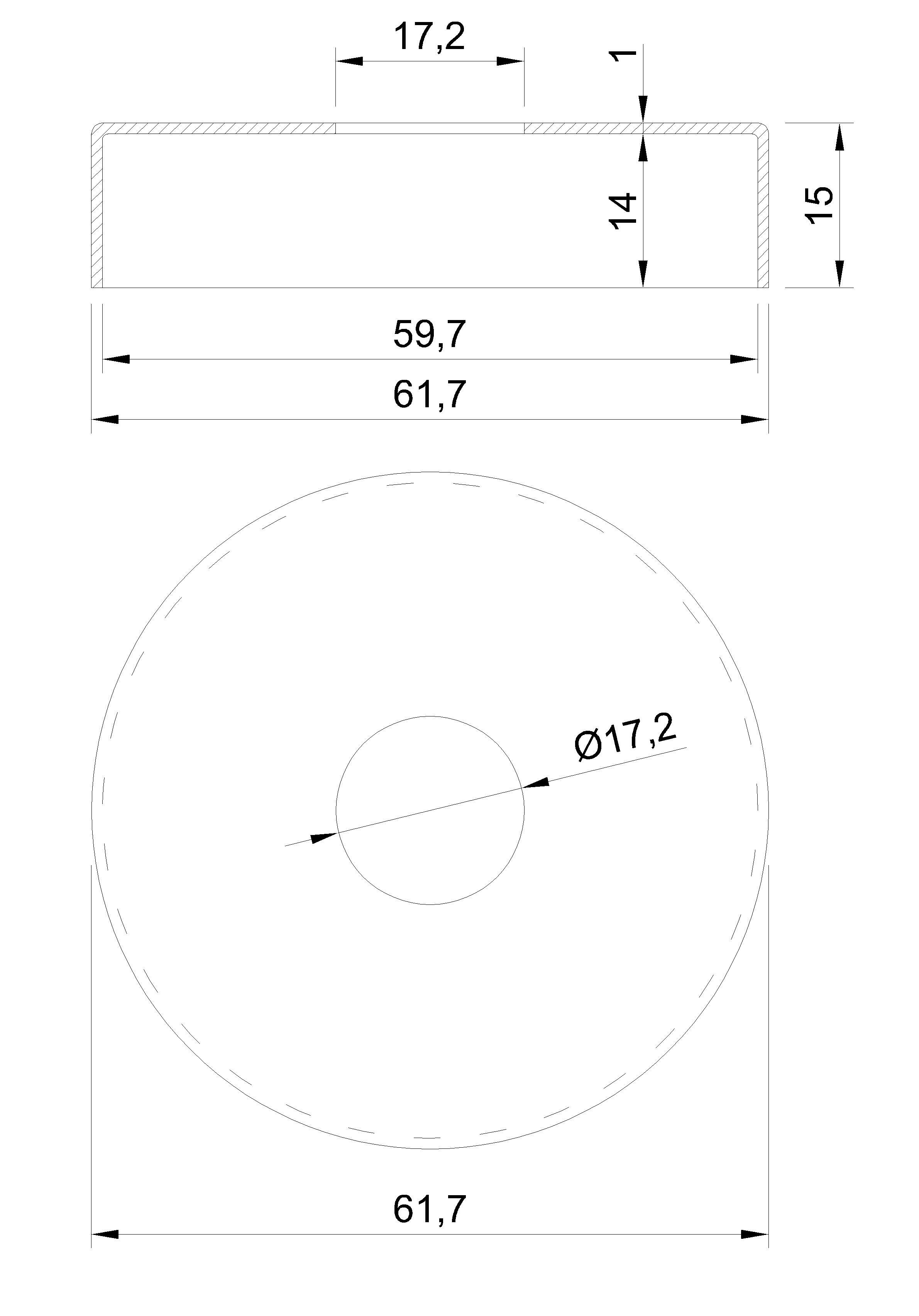Kryt ø 62 mm, t = 1 mm, brúsená nerez AISI 304
