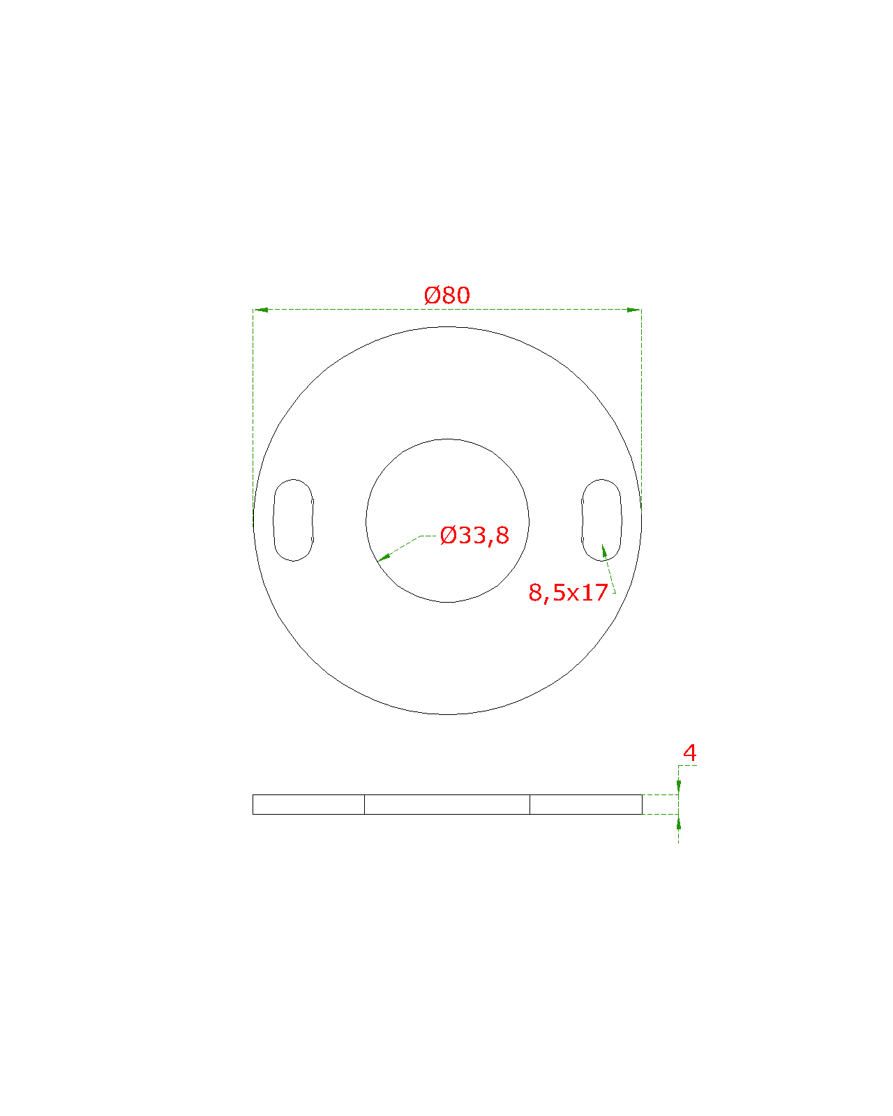 Kotviaca platňa ø 80 mm na trubku ø 33,7 mm, AISI 304