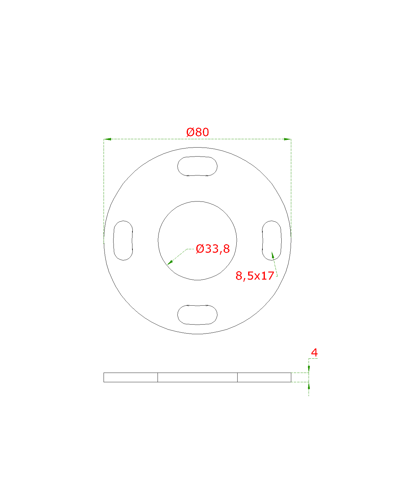 Kotviaca platňa ø 80 mm na trubku ø 33,7 mm, AISI 304