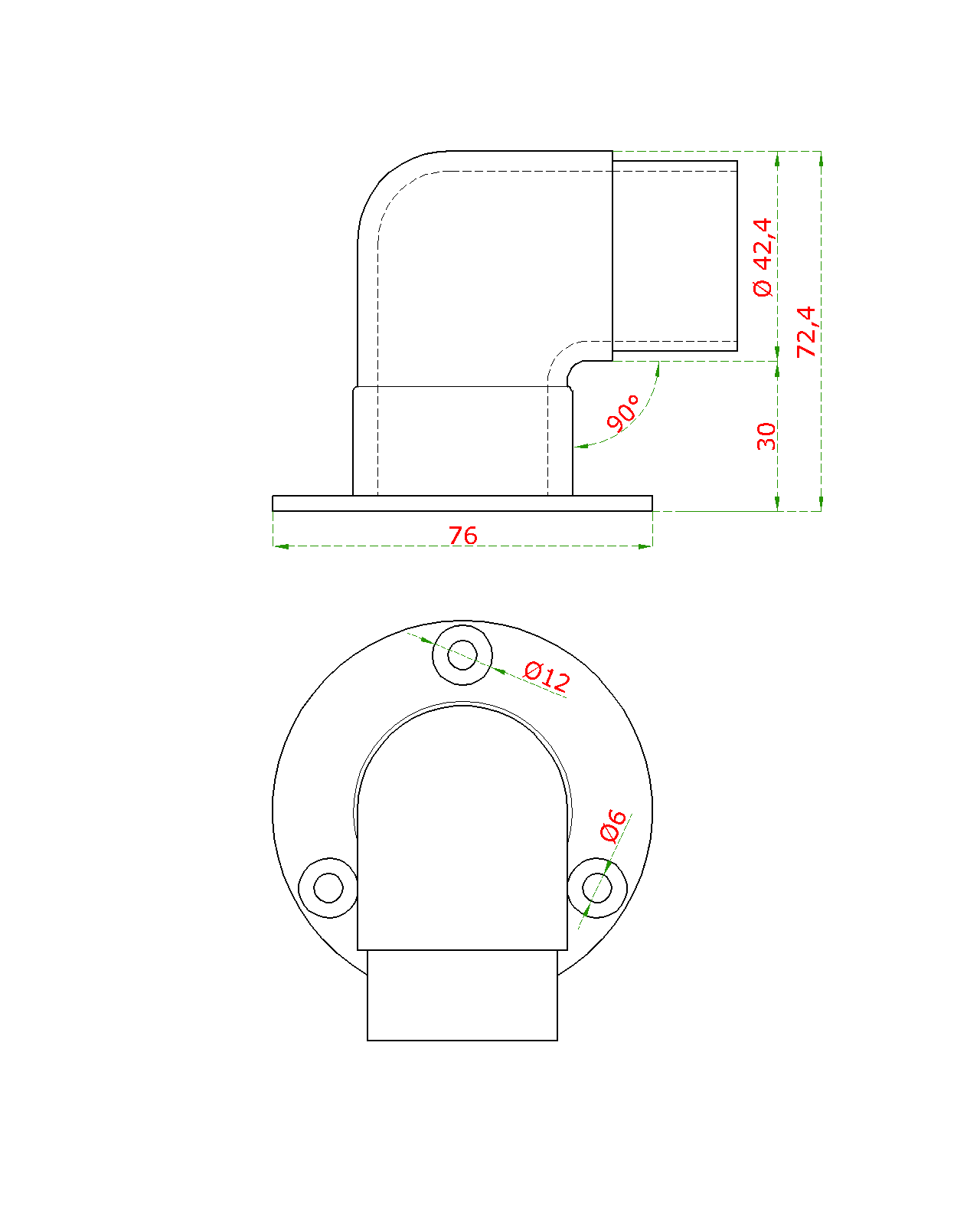 Spojka rohová 90° na trubku ø 42,4 mm, brúsená AISI 304