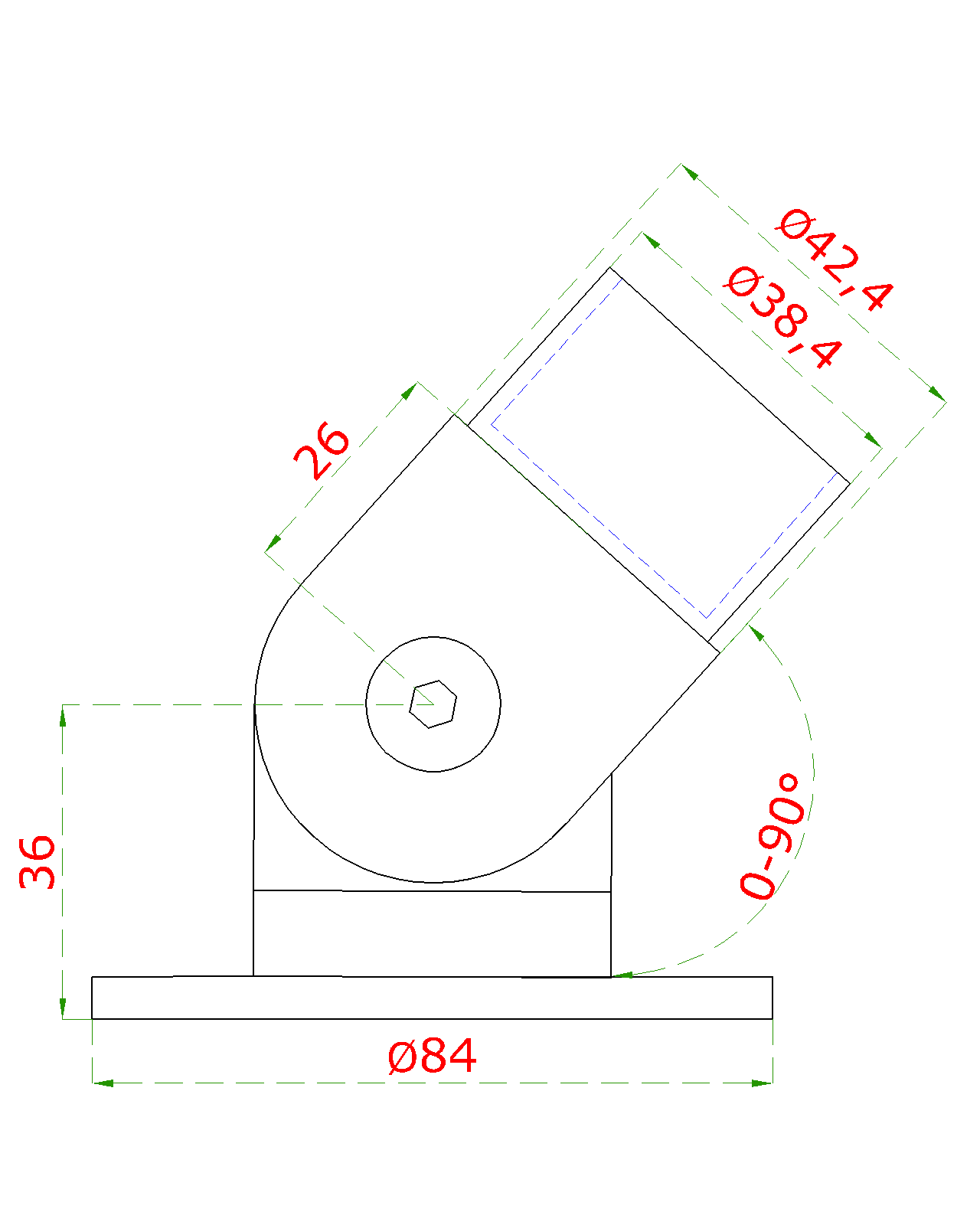Spojka na stenu s kĺbom na ø 42,4 mm, brúsená AISI 304