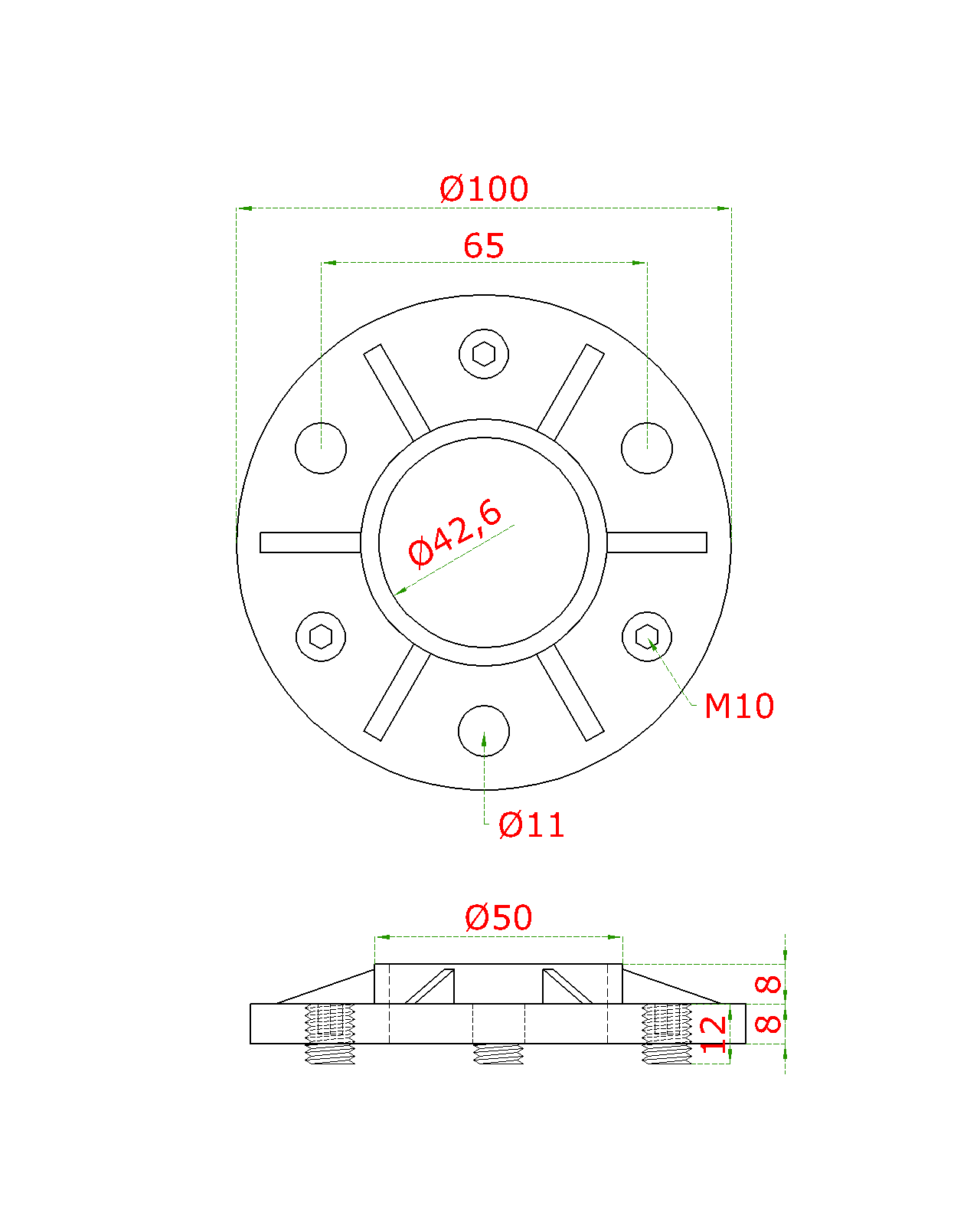 Nastaviteľná príruba ø 100 mm na trubku ø 42,4 mm, AISI 304