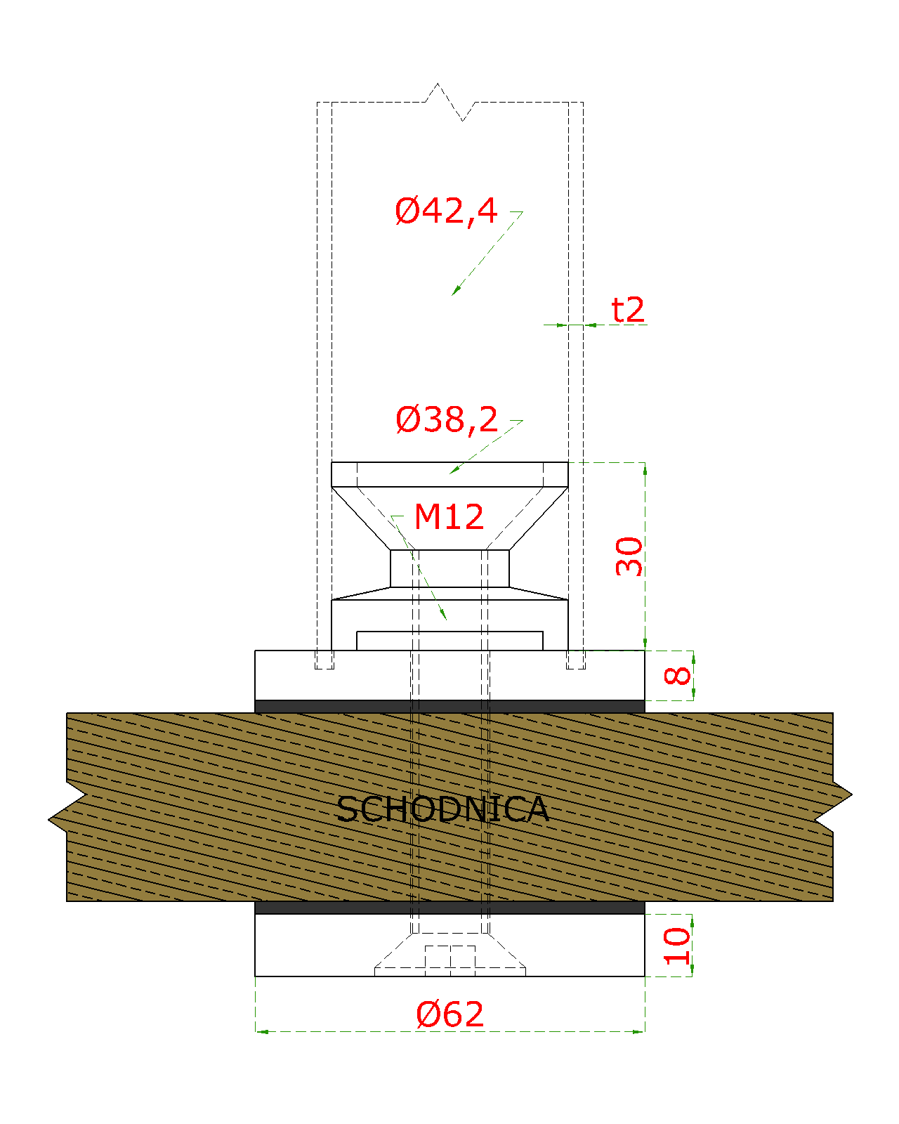 Držiak ø 62 mm pre spodné kotvenie stĺpika, AISI 304