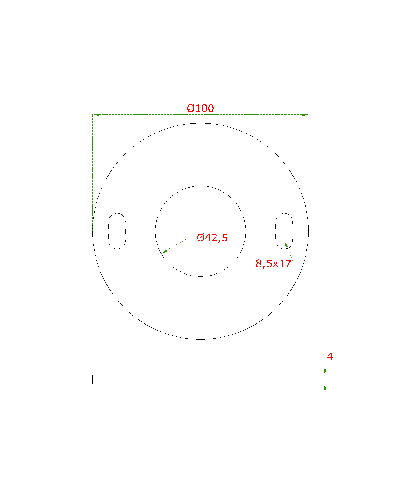 Kotviaca platňa ø 100 mm na trubku ø 42,4 mm, AISI 304