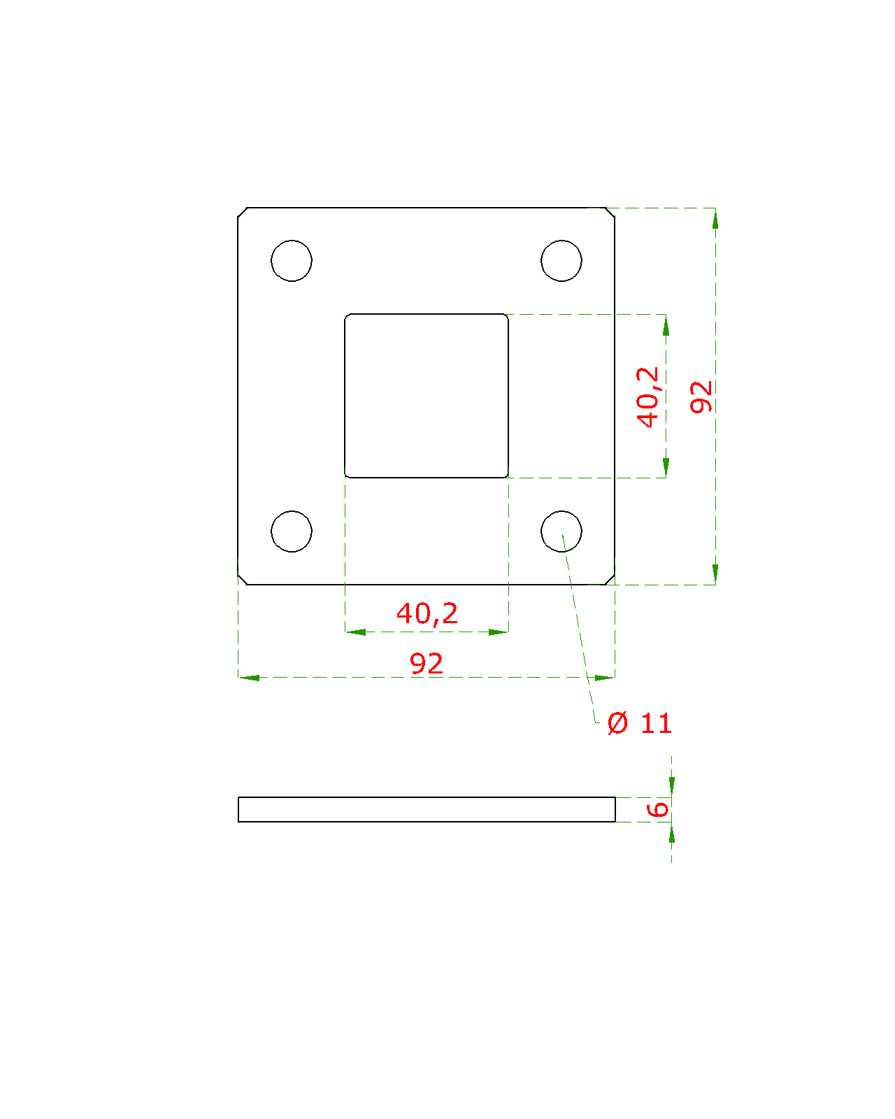 Kotviaca platňa 92 x 92 mm, otvor 40,2 x 40,2 mm, AISI 304