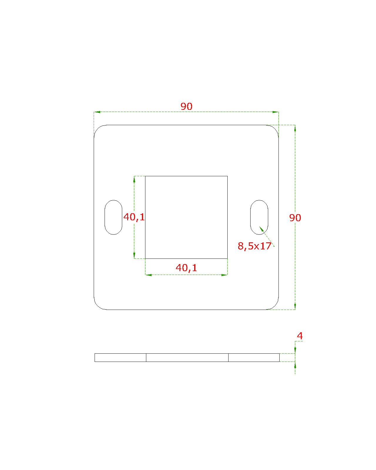 Kotviaca platňa 90 x 90 x 4 mm, brúsená nerez AISI 304