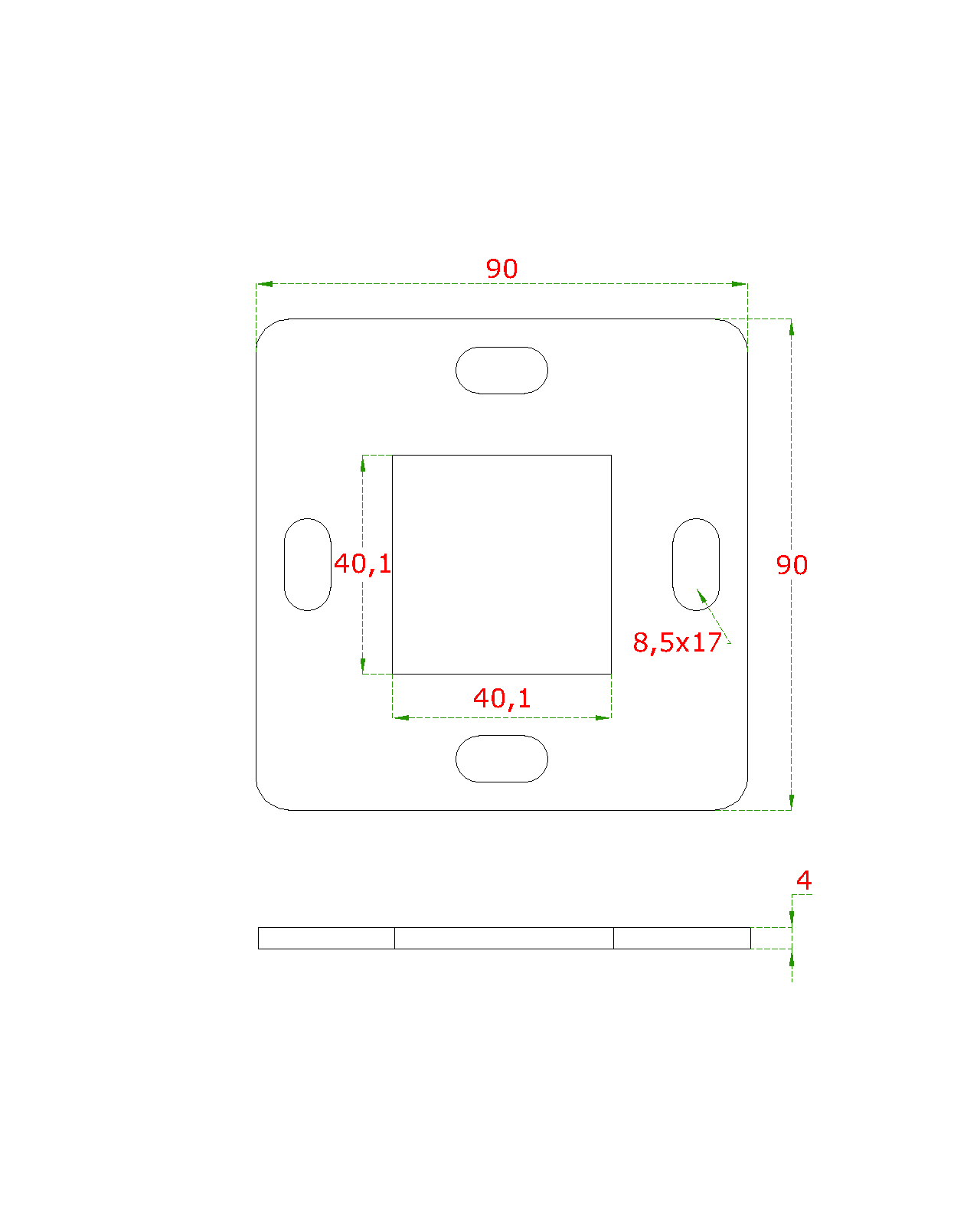 Kotviaca platňa 90 x 90 x 4 mm, bez úpravy AISI 304