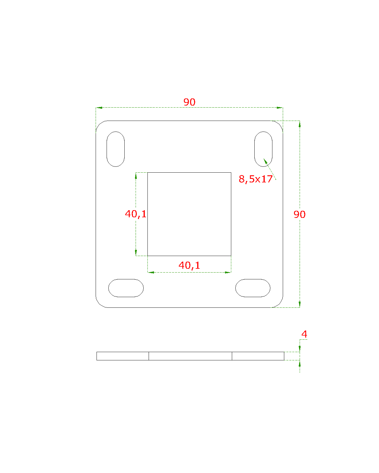 Kotviaca platňa 90 x 90 x 4 mm, bez úpravy AISI 304
